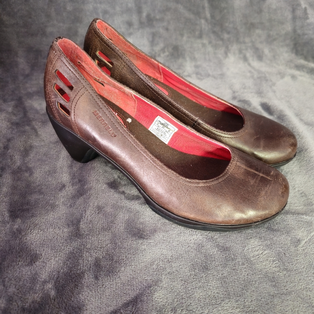 Merrell Brown Leather Women's Shoes Cone Heel Size US 9